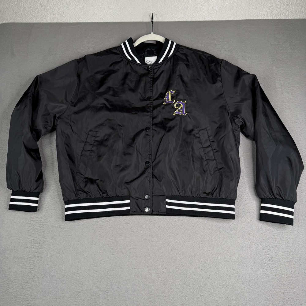 Orange Kiss Essentials Jacket Womens Large Black‎ Los Angeles LA Bomber Varsity